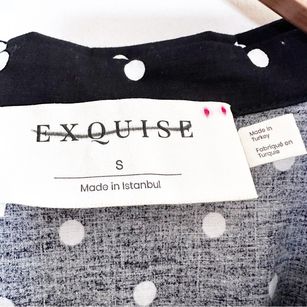 Anthropologie Black Polka Dot Midi Dress with White Trim - Picture 10 of 10